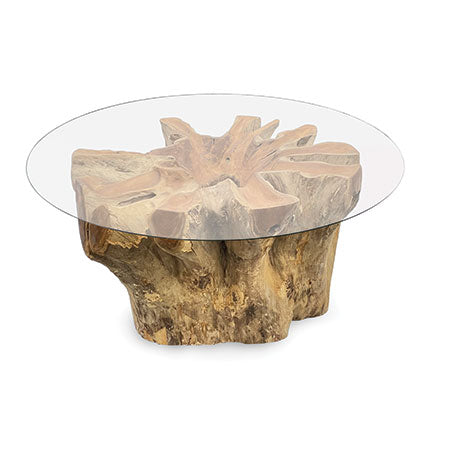 ROOT LOMBOK COFFEE TABLE ROUND SMALL, WITH 90CM ROUND GLASS