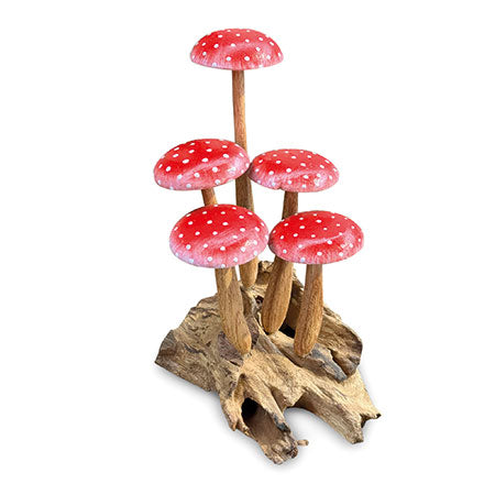 FLY AGARIC RED/WHITE 5 MUSHROOM SCULPTURE 16cm.