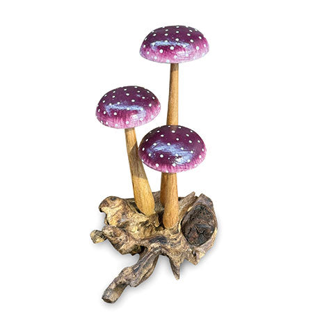 AMETHYST PURPLE 3 MUSHROOM SCULPTURE 16cm.