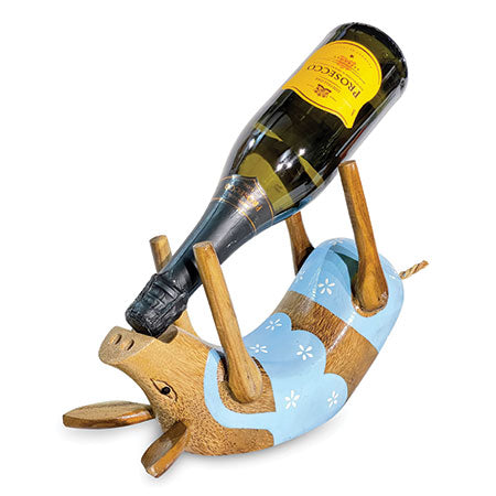WOODEN PIG BOTTLE HOLDER (Random Colours)