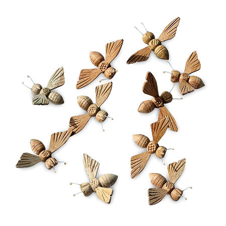 PACKET OF TEN SMALL WOODEN BEES 6cm