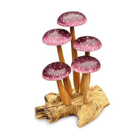 AMETHYST PURPLE 5 MUSHROOM SCULPTURE 16cm.