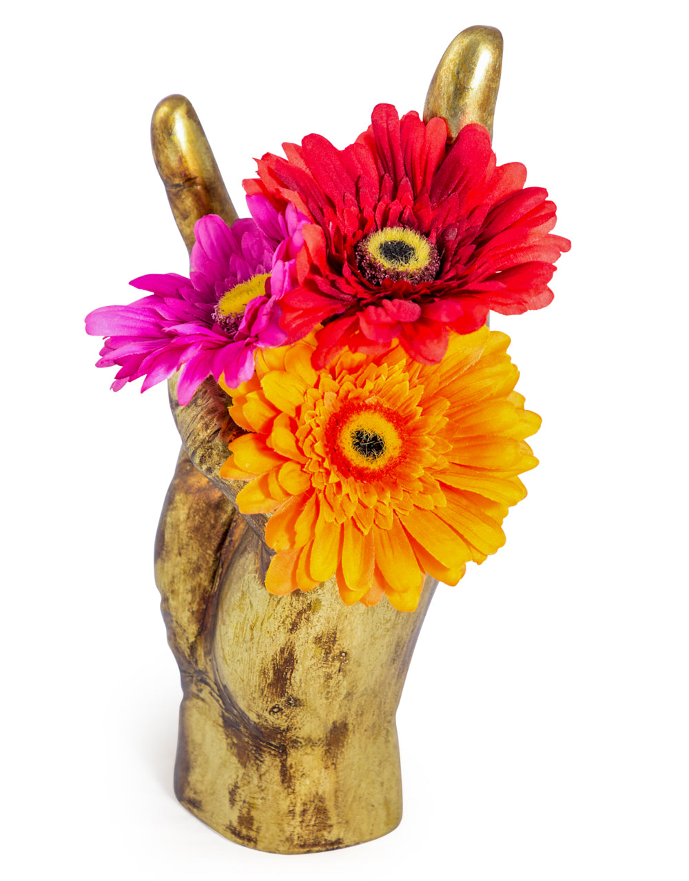 Large Antique Gold "Rock On!" Hand Ornament/Vase