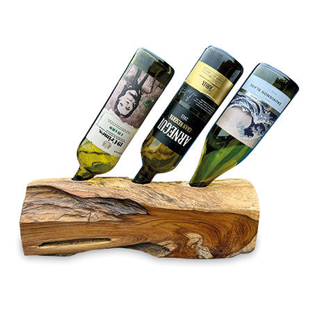 Teak Log Table Wine Holder 3 Bottles