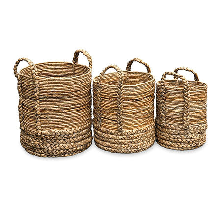 SEMINYAK ROUND SET OF 3 WATER HYACINTH AND BANANA BASKETS (MEDIUM FLEXIBLE)