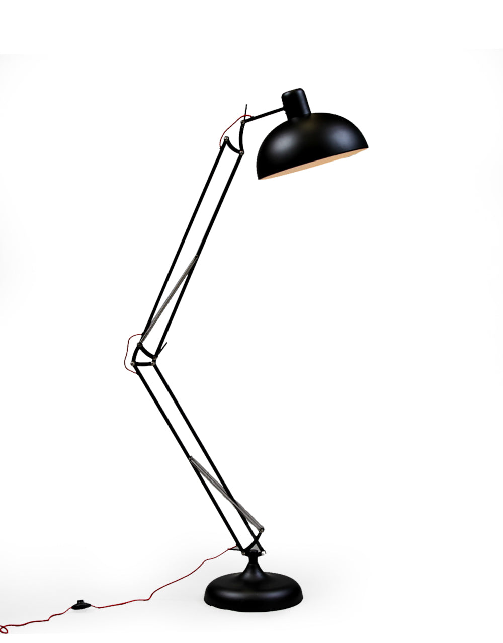 Matt Black Extra Large Classic Desk Style Floor Lamp (Red Fabric Flex)