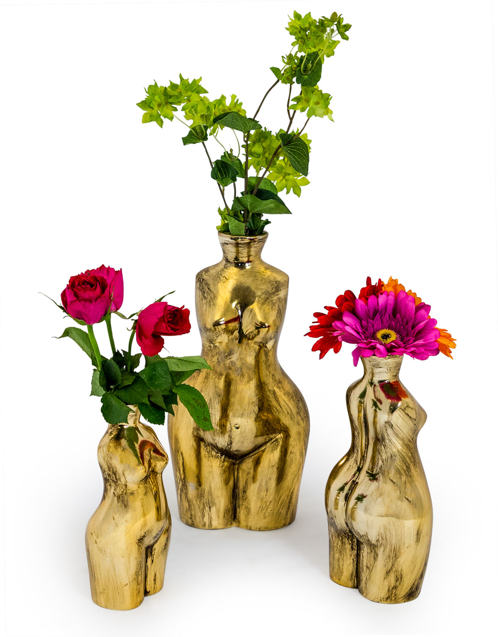 Antique Gold Medium Female Body Ceramic Stem Vase