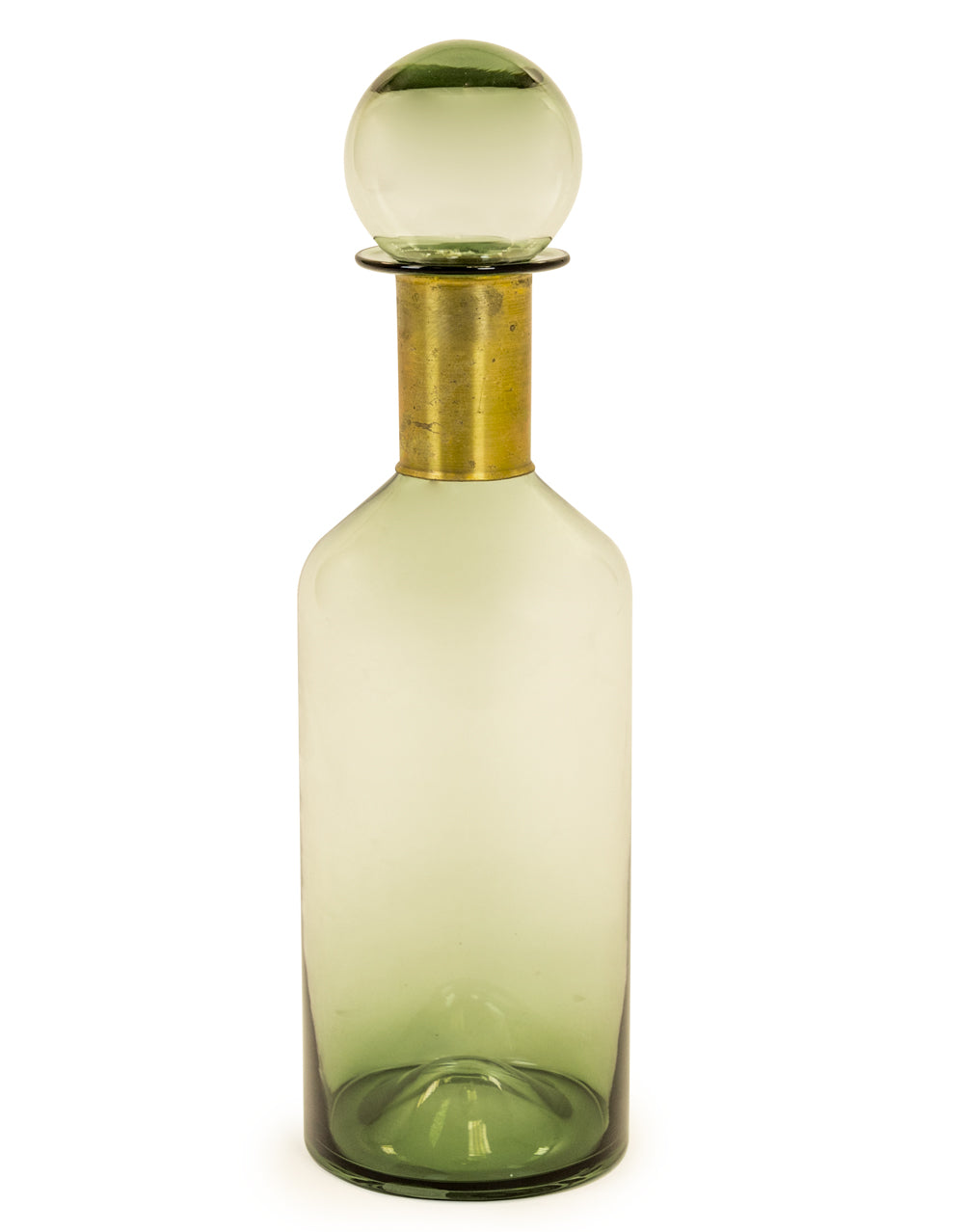 Tall Green Glass Apothecary Bottle with Brass Neck