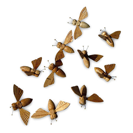 PACKET OF TEN LARGE WOODEN BEES 8.5CM