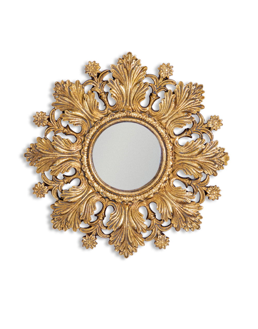 Antiqued Gold Framed Ornate Small Convex Mirror