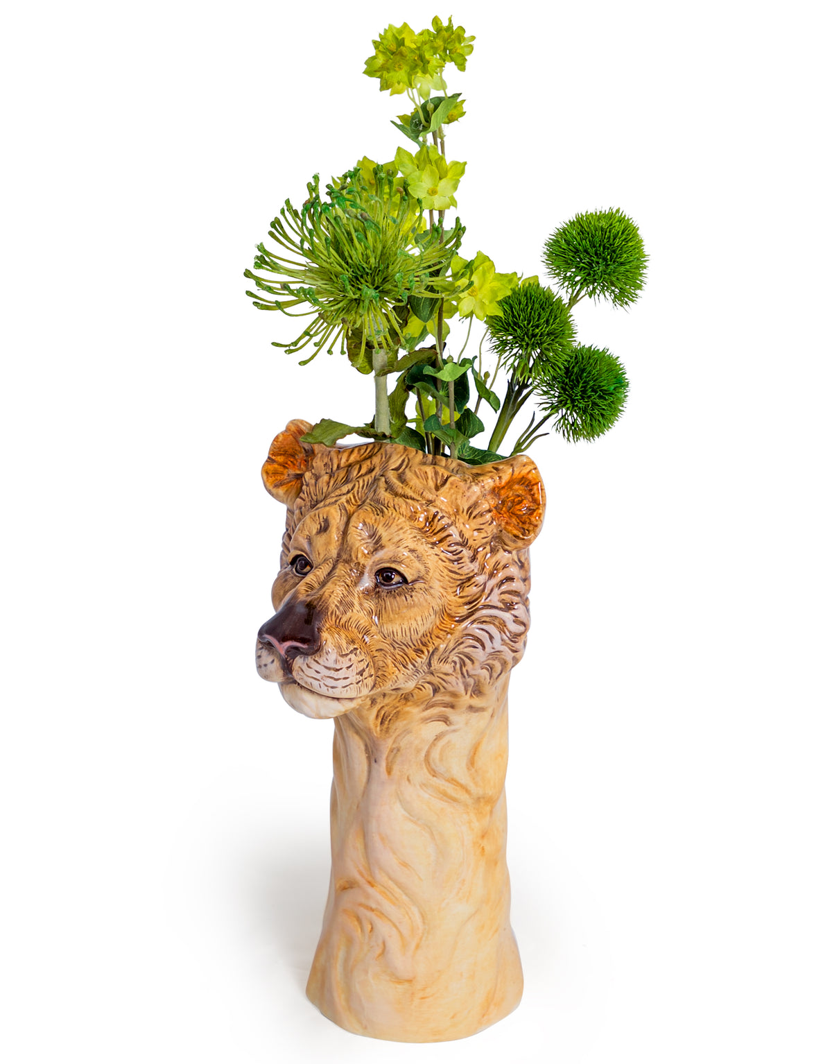Hand Painted Ceramic Lioness Head Vase