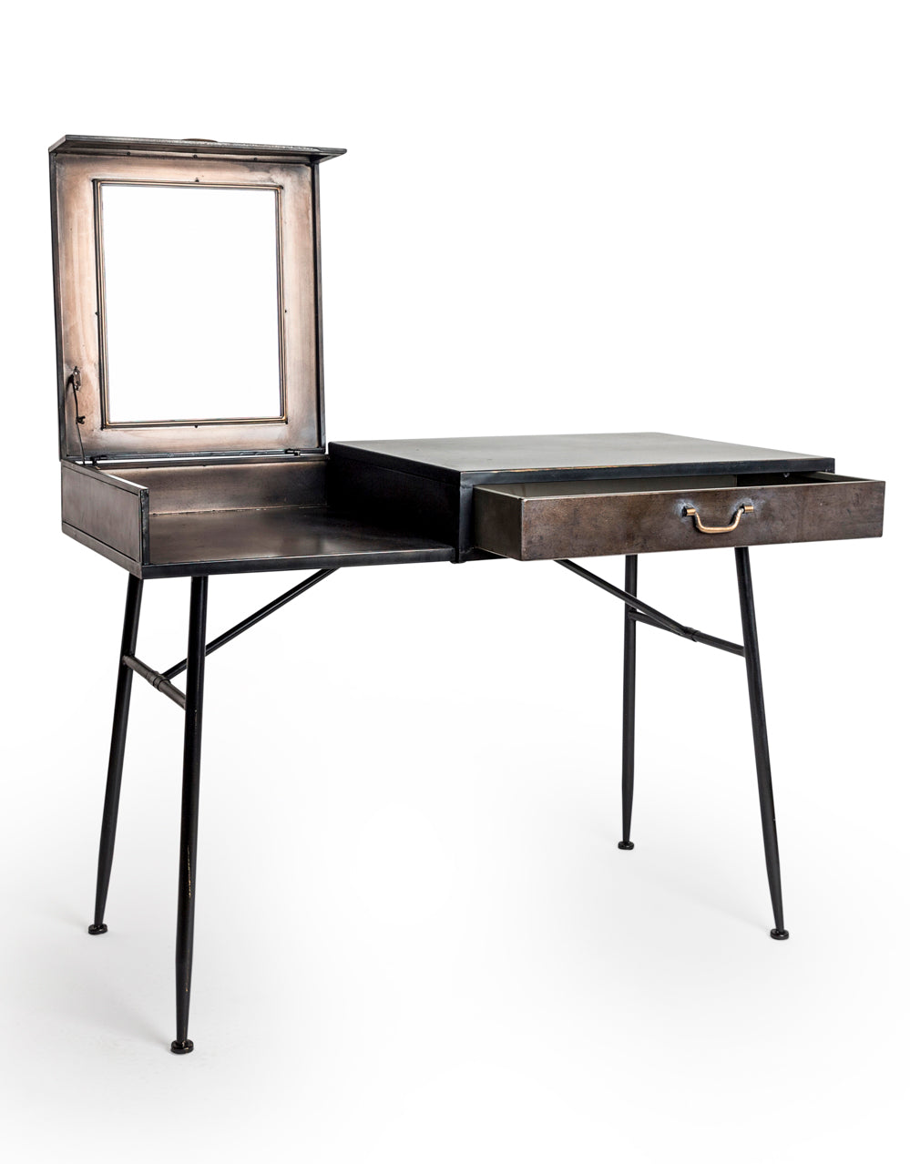 Black and Antique Gold "Orwell" Desk with Concealed Vanity Mirror