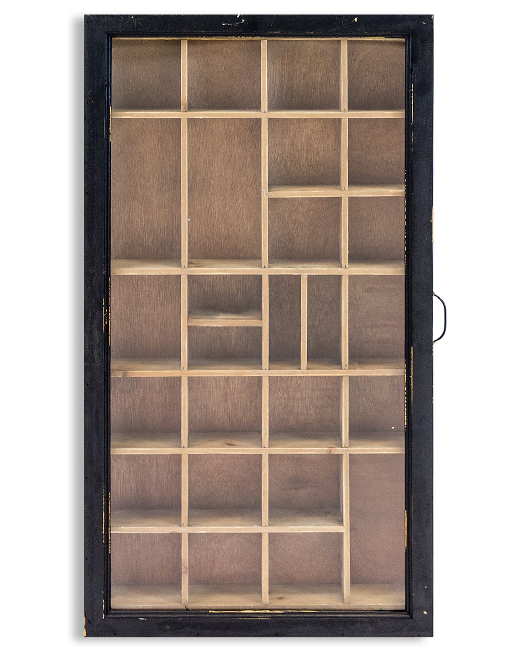 Antiqued Black Wooden Wall Display Cabinet