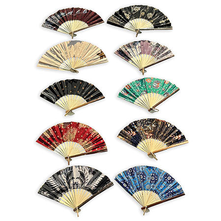 BALI BATIK FABRIC FOLDING FANS 30CM (PACK OF 10 MIXED COLOURS)