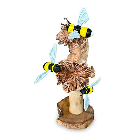 PAINTED 3 BUMBLEBEES ON PARASITE WOOD 18 CM