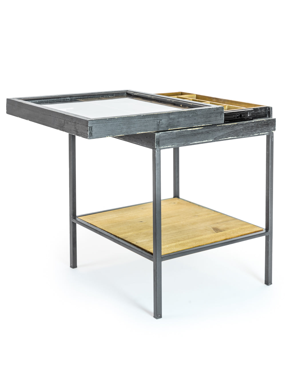 Antiqued Black Wooden Set of 2 Nest Display Side Tables
