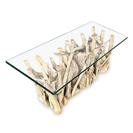 Driftwood Coffee Table with 120x60 cm Glass