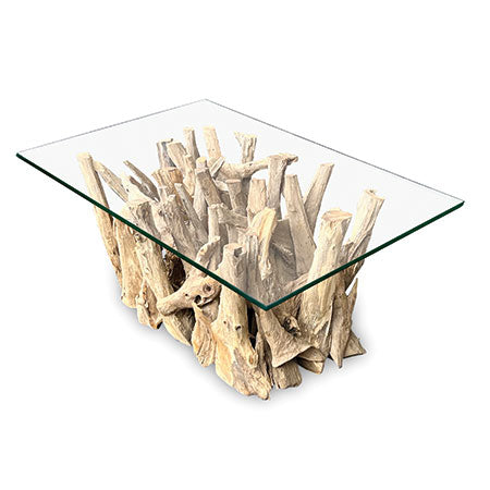 Driftwood Coffee Table with 100x70 cm Glass