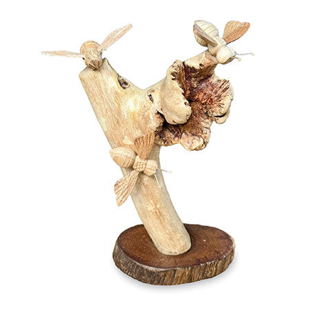 NATURAL 3 BUMBLEBEES ON PARASITE WOOD 18 CM