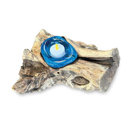 ROOT WITH BLUE STAINED GLASS CANDLE HOLDER SINGLE
