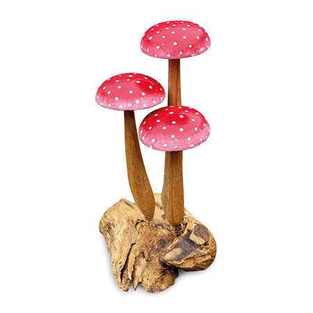 FLY AGARIC RED/WHITE 3 MUSHROOM SCULPTURE 16cm.