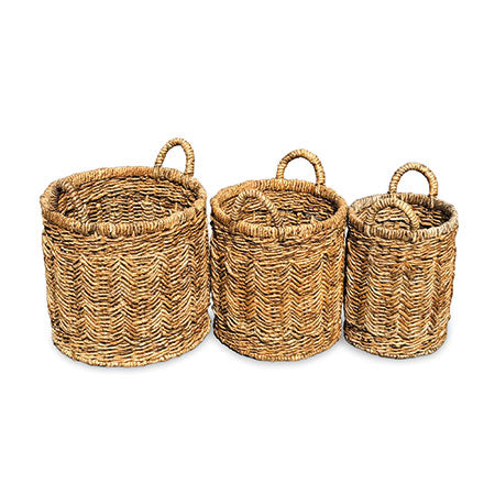 UBUD ROUND SET OF 3 BANANA LEAF BASKETS (RIGID METAL FRAME)