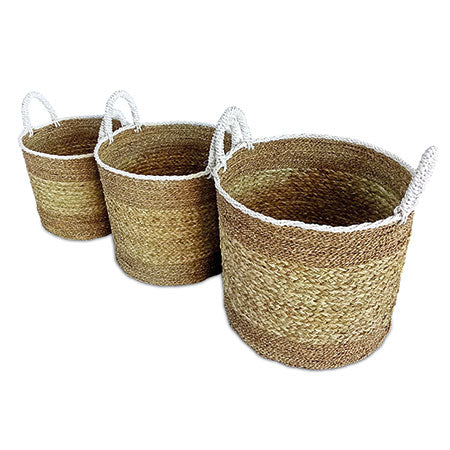 FLORES ROUND SET OF 3 SEAGRASS, RAFFIA & RUSH BASKETS (SOFT FLEXIBLE)