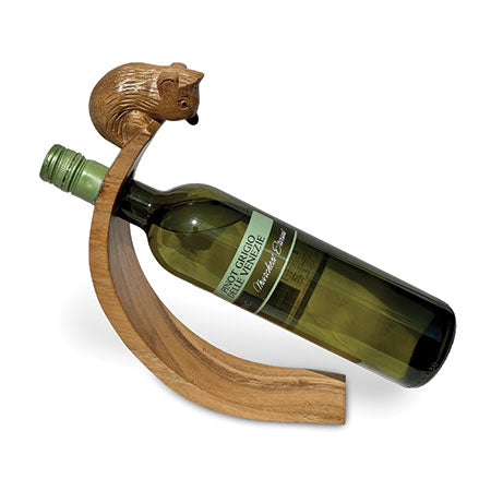 HEDGEHOG HAND CARVED WOODEN BALANCE WINE BOTTLE HOLDER