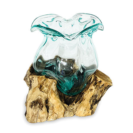 ROOT WITH MOLTEN CRINKLE GLASS BOWL SMALL