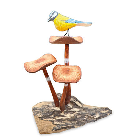 BLUE TIT ON MUSHROOM SCULPTURE 26CM