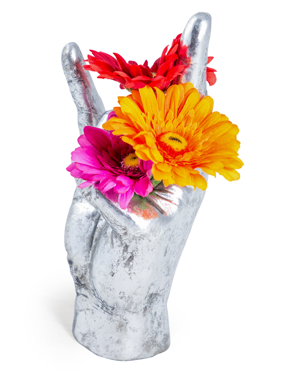 Large Antique Silver "Rock On!" Hand Ornament/Vase