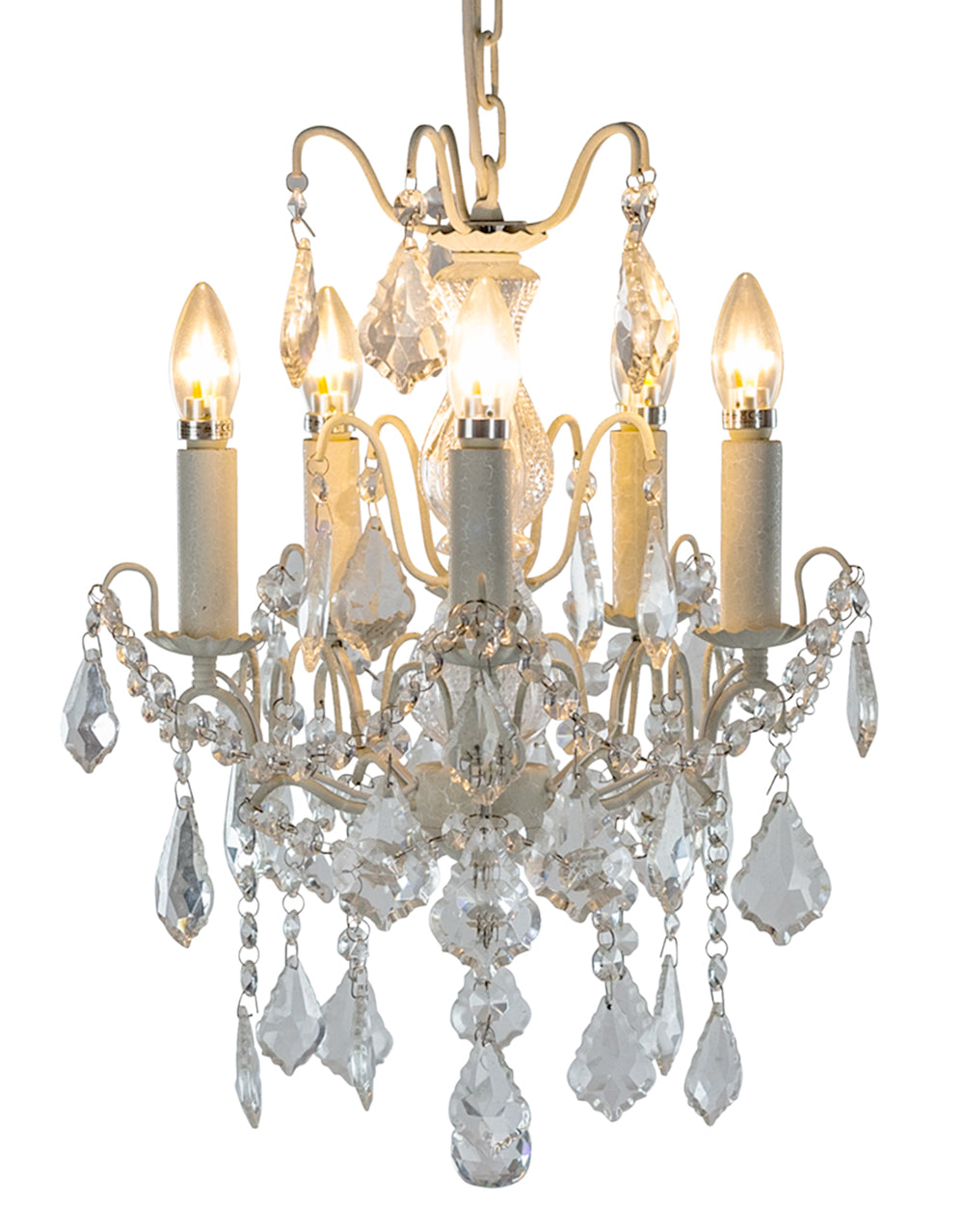 Antique Crackle White 5 Branch French Chandelier