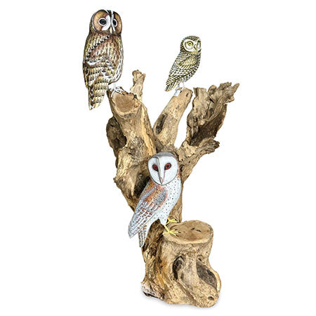 SPECIAL LARGE SCULPTURE WITH 3 LARGE OWLS