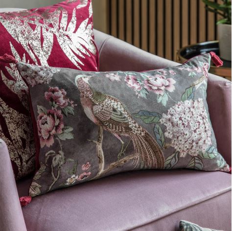 Floral Partridge Tassel Cushion