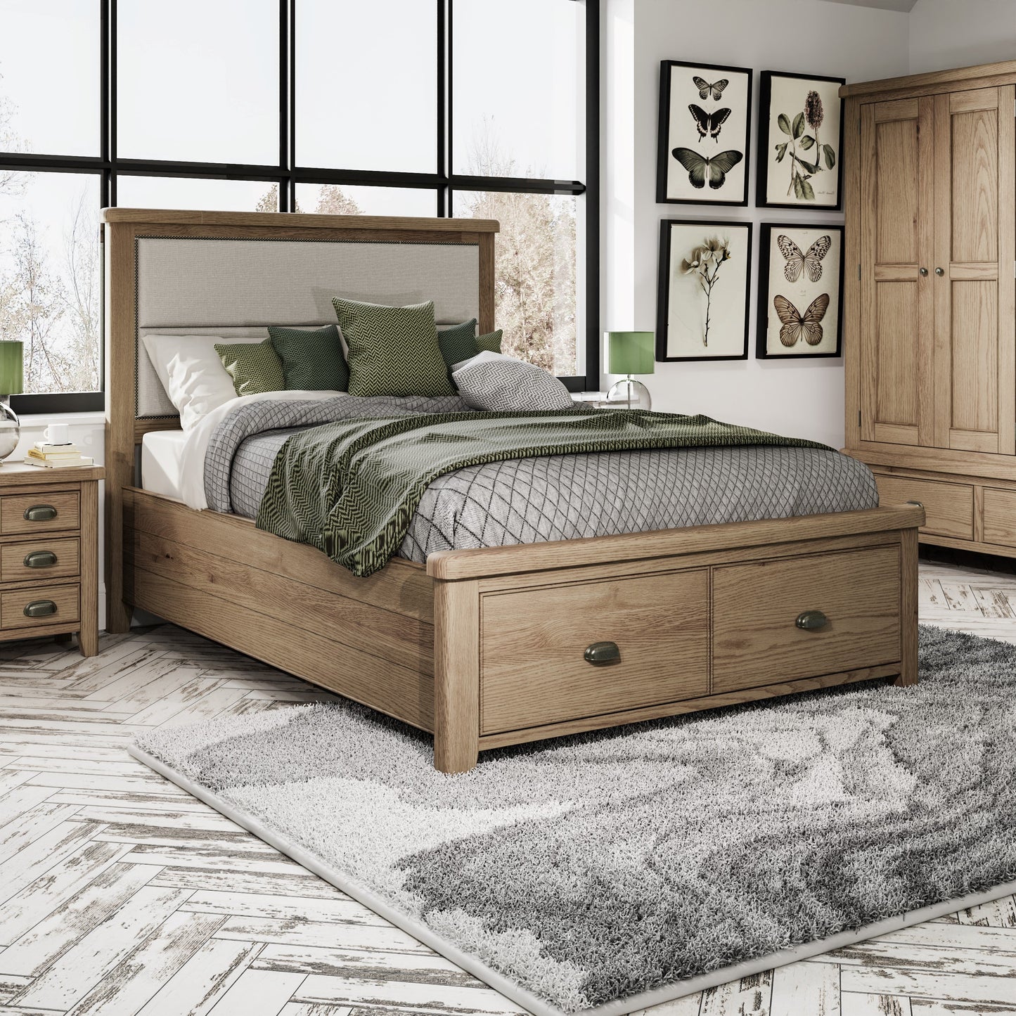 Horner Fabric Headboard with Drawer Base Beds